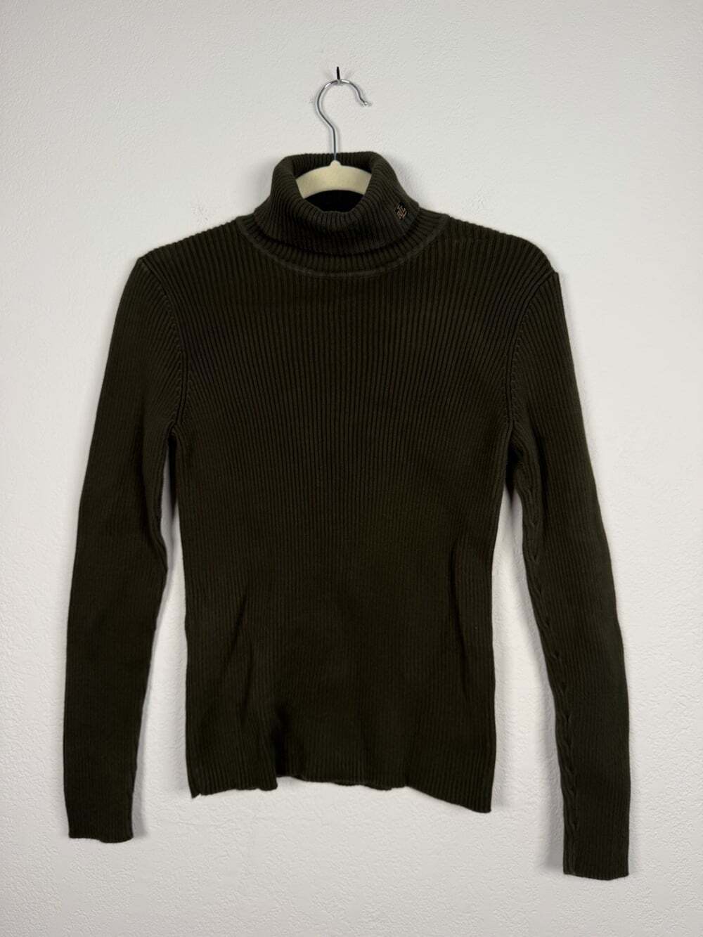 Vintage Ralph Lauren Ribbed Olive Green Turtle Neck Cotton Size S Small Women’s
